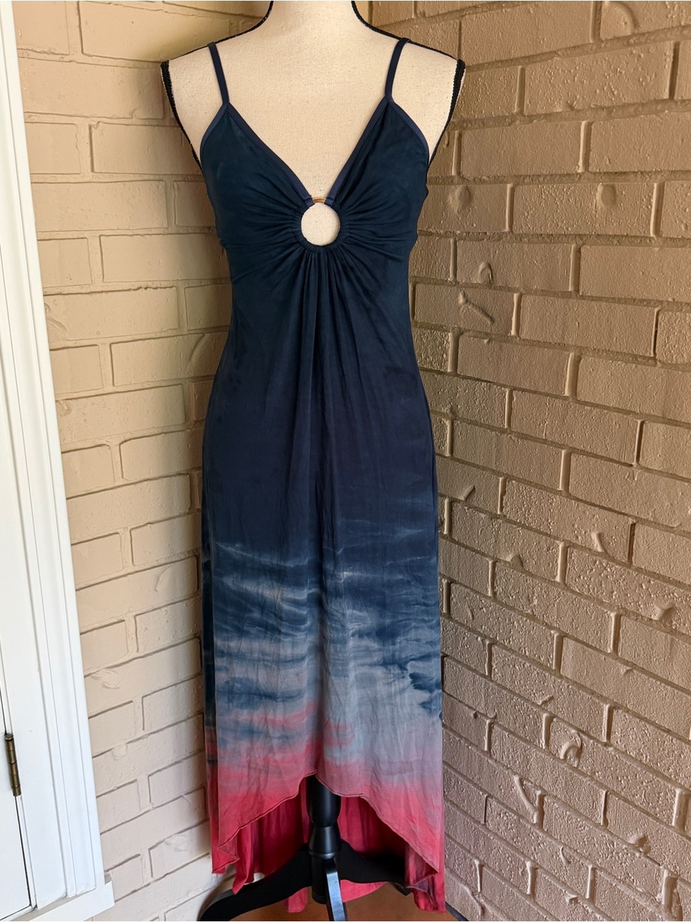 Michelle Jonas Womens Blue Tie Dye Keyhole High Low Maxi Dress Resort Beach M